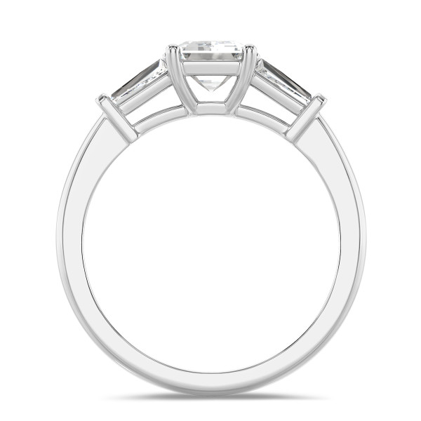 Engagement rings - 3.00 carat trilogy ring in white gold with a lab grown emerald cut diamond and lab gown tapered baguettes
