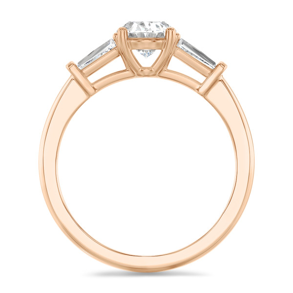 Rings - 3.00 carat trilogy ring in red gold with lab grown oval diamond and lab grown tapered baguettes