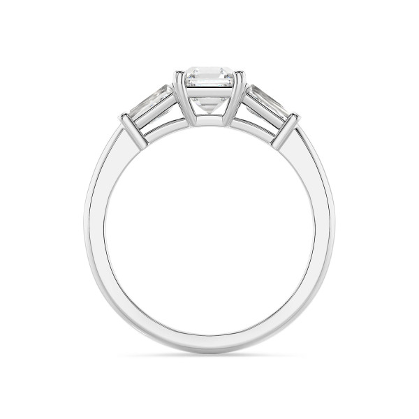 Search all PLP - 3.00 carat trilogy ring in platinum with a lab grown asscher cut diamond and lab grown tapered baguettes