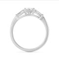 3.00 carat trilogy ring in white gold with a lab grown radiant cut diamond and lab gown tapered baguettes