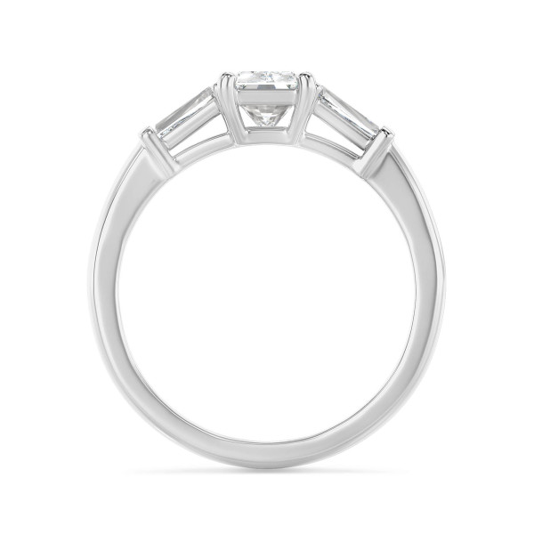Search all PLP - 3.00 carat trilogy ring in platinum with a lab grown radiant cut diamond and lab gown tapered baguettes