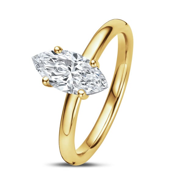 Engagement rings - 1.00 carat solitaire ring with lab grown marquise diamond in yellow gold