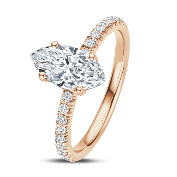 Search all PLP - 1.50 carat solitaire ring with lab grown marquise diamond in red gold with lab grown side diamonds