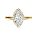 2.50 carat solitaire halo ring with lab grown marquise diamond in yellow gold with round lab grown diamonds