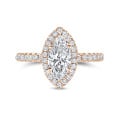 1.20 carat solitaire halo ring with lab grown marquise diamond in red gold with round lab grown diamonds