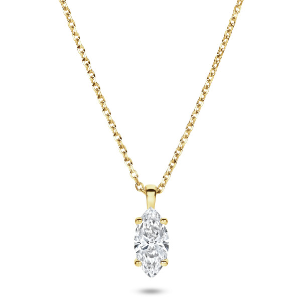 1.00 carat solitaire lab grown marquise cut diamond pendant in yellow gold