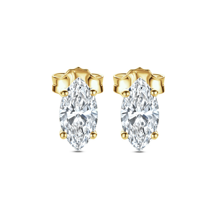 3.00 carat solitaire lab grown marquise cut diamond earrings in yellow gold