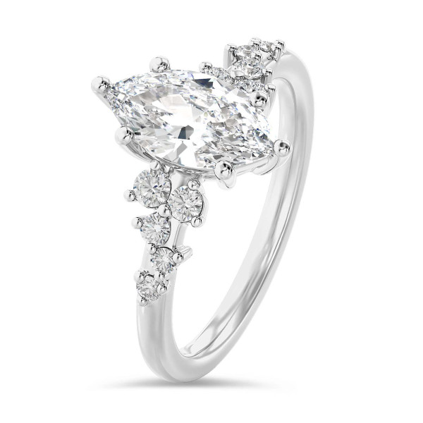 1.50 carat solitaire cluster ring in white gold with marquise diamond