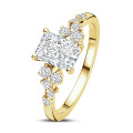 1.20 carat solitaire cluster ring in yellow gold with a radiant cut diamond