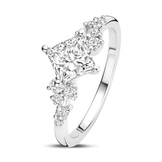 2.00 carat solitaire cluster ring in white gold with a princess cut diamond