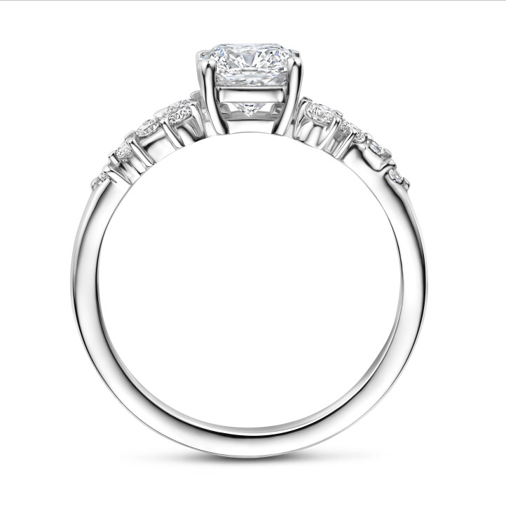 1.00 carat solitaire cluster ring in white gold with a cushion cut diamond