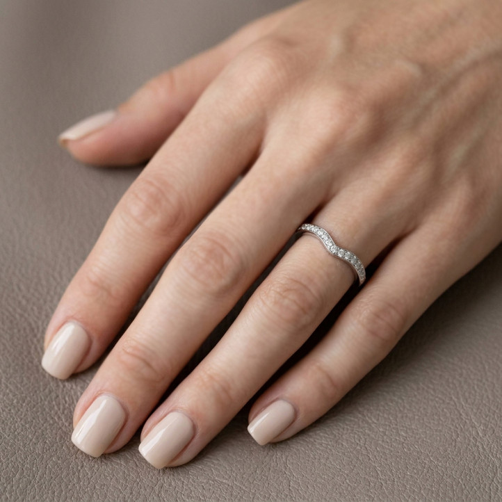 0.20 carat curved lab grow diamond eternity ring (half set) in white gold