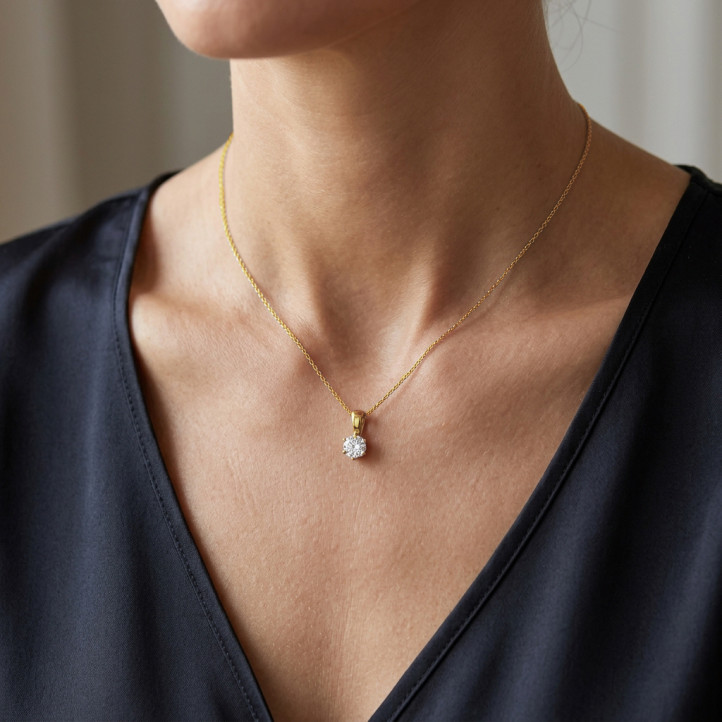 1.00 carat solitaire pendant in yellow gold with round lab grown diamond