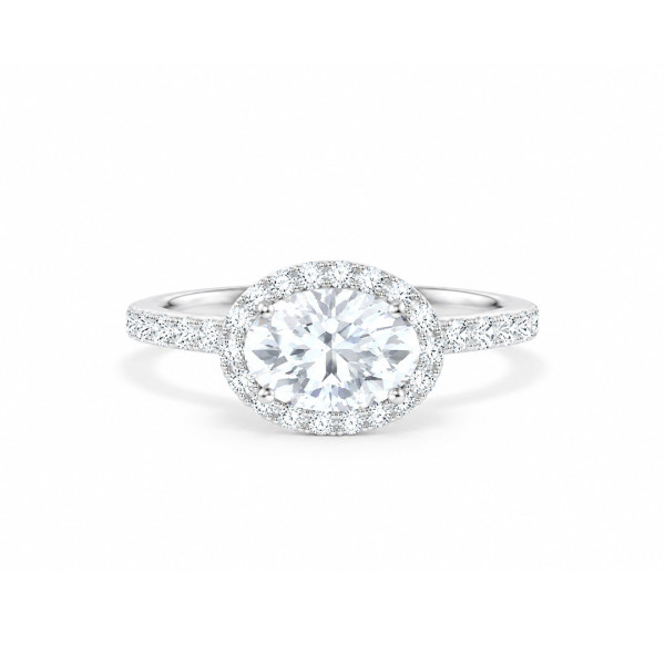Bespoke oval halo ring with an east-west center diamond