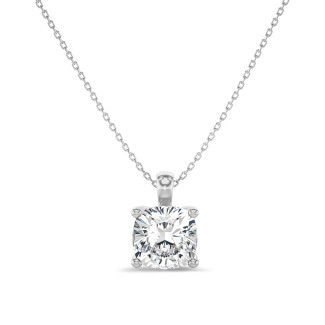 3.00 quilates colgante solitario diamante talla cojín cultivado en laboratorio en oro blanco