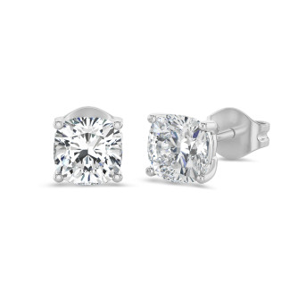 2.00 quilates pendientes solitario diamante talla cojín cultivado en laboratorio en oro blanco