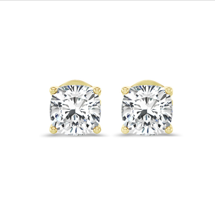 2.00 quilates pendientes solitario diamante talla cojín cultivado en laboratorio en oro amarillo
