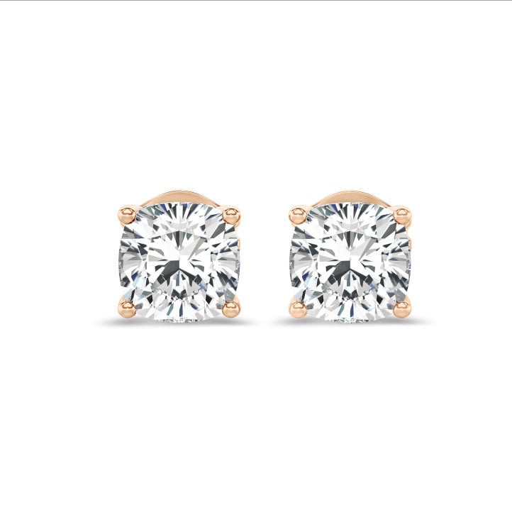 2.00 quilates pendientes solitario diamante talla cojín cultivado en laboratorio en oro rojo