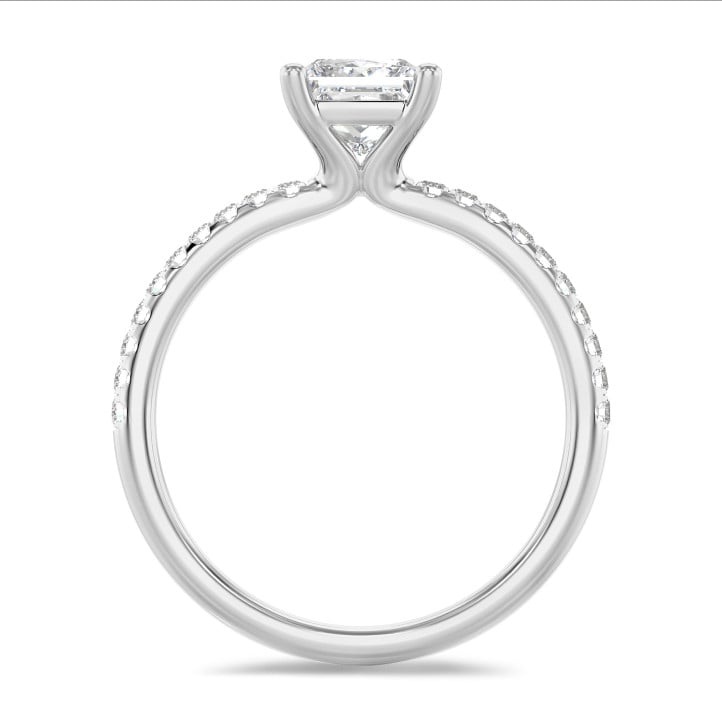 3.00 quilates anillo solitario diamante princesa cultivado en laboratorio en oro blanco con diamantes laterales cultivados en laboratorio