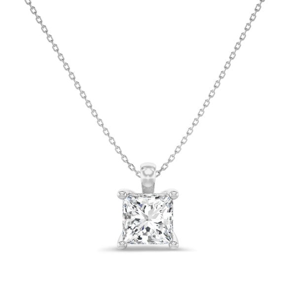 Gargantilla - 1.00 quilates colgante solitario diamante princesa cultivado en laboratorio en oro blanco
