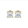 3.00 quilates pendientes solitario diamante princesa cultivado en laboratorio en oro amarillo