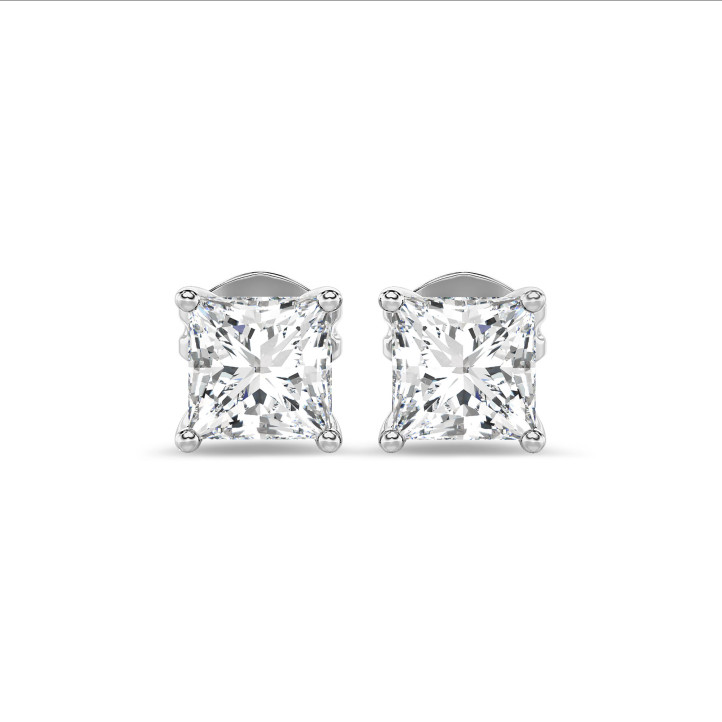 4.00 quilates pendientes solitario diamante princesa cultivado en laboratorio en oro blanco