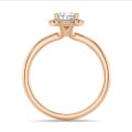 1.20 quilates halo anillo solitario en oro rojo con diamante pera cultivado en laboratorio con diamantes redondos cultivados en laboratorio