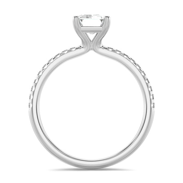 Anillos de compromiso - 1.00 quilates anillo solitario diamante talla esmeralda cultivado en laboratorio en oro blanco con diamantes en los lados cultivados en laboratorio