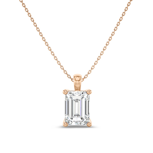 Gargantilla - 1.00 quilates colgante solitario diamante talla esmeralda cultivado en laboratorio en oro rojo