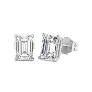 3.00 quilates pendientes solitario diamante talla esmeralda cultivado en laboratorio en oro blanco