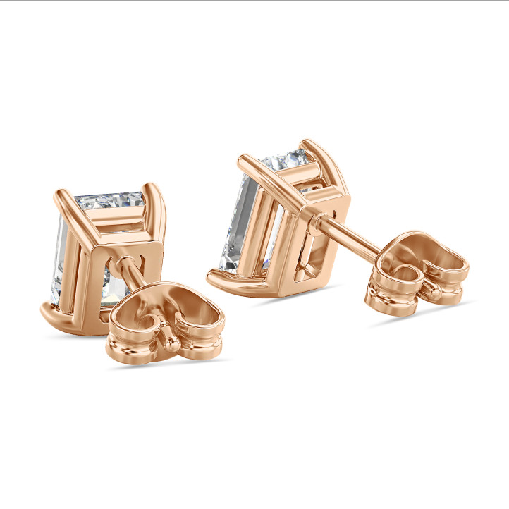4.00 quilates pendientes solitario diamante talla esmeralda cultivado en laboratorio en oro rojo