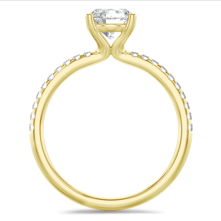 1.50 quilates anillo solitario en oro amarillo con diamantes en los lados cultivados en laboratorio