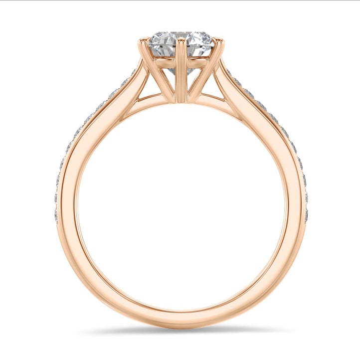 1.50 quilates anillo solitario diamante cultivado en laboratorio en oro rojo con diamantes laterales cultivados en laboratorio