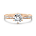 3.00 quilates anillo solitario diamante cultivado en laboratorio en oro rojo con diamantes laterales cultivados en laboratorio