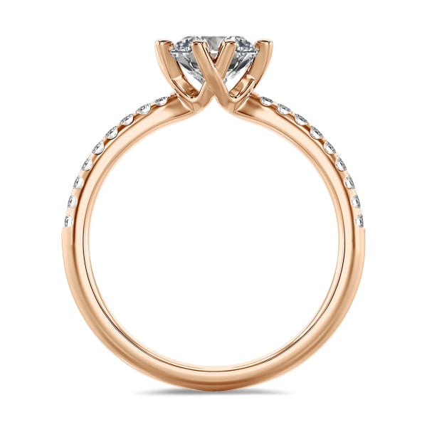 1.50 quilates anillo solitario diamante cultivado en laboratorio en oro rojo con diamantes laterales cultivados en laboratorio