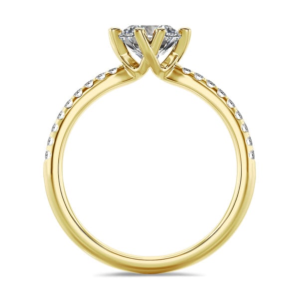 3.00 quilates anillo solitario diamante cultivado en laboratorio en oro amarillo con diamantes laterales cultivados en laboratorio