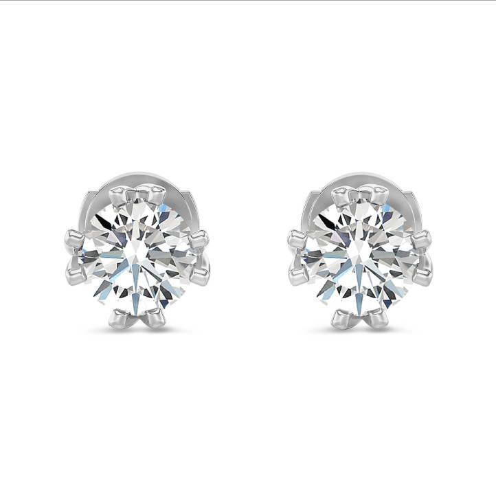 2.00 quilates pendientes solitario en oro blanco con ocho garras