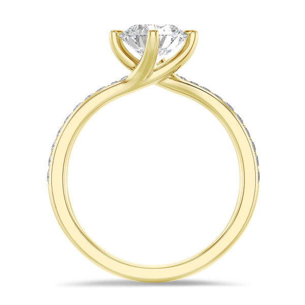 Anillos de compromiso - 1.00 quilates anillo solitario diamante cultivado en laboratorio en oro amarillo con diamantes en los lados cultivados en laboratoria