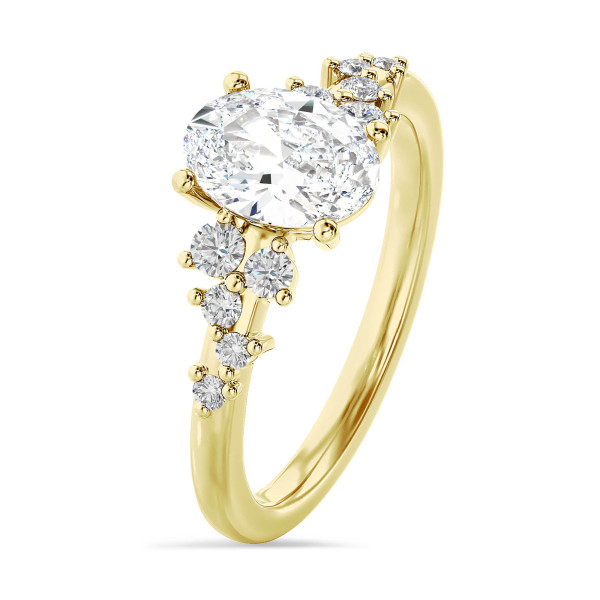 Anillos de compromiso - 1.00 quilates anillo solitario en racimo de oro amarillo con un diamante ovalado