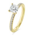 1.20 quilates anillo solitario diamante de corte asscher cultivado en laboratorio en oro amarillo con diamantes cultivados en laboratorio en los lados