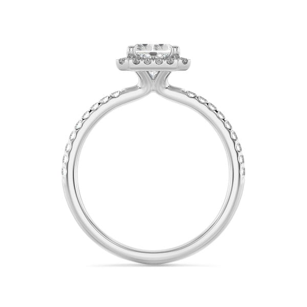 1.50 quilates halo anillo solitario diamante de talla radiante cultivado en laboratorio en oro blanco con diamantes redondos cultivados en laboratorio