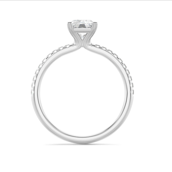 1.50 quilates anillo solitario diamante de talla radiante cultivado en laboratorio en oro blanco con diamantes en los lados cultivados en laboratorio