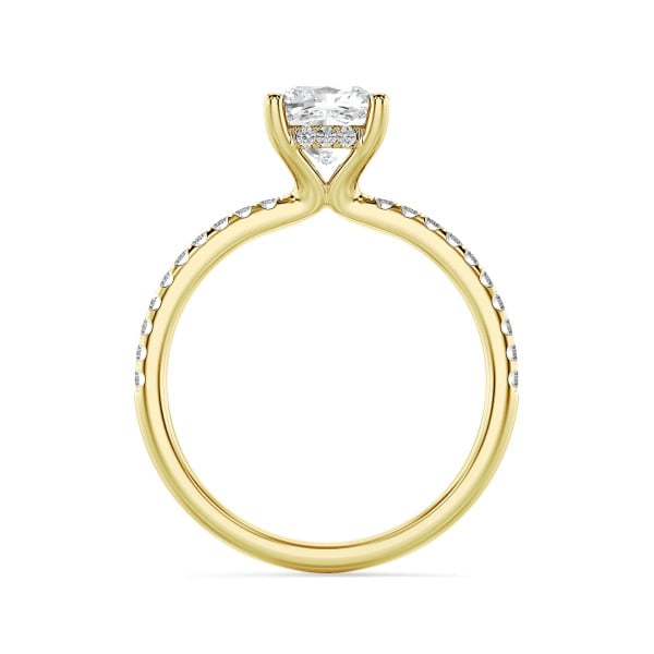 Novedades - 3.00 quilates anillo solitario diamante cojín cultivado en laboratorio en oro amarillo y halo oculto