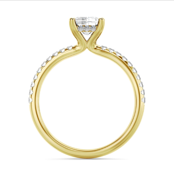 1.00 quilates anillo solitario diamante talla esmeralda cultivado en laboratorio en oro amarillo y halo oculto