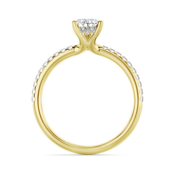 Novedades - 3.00 quilates anillo solitario en oro amarillo con diamante pera cultivado en laboratorio y halo oculto