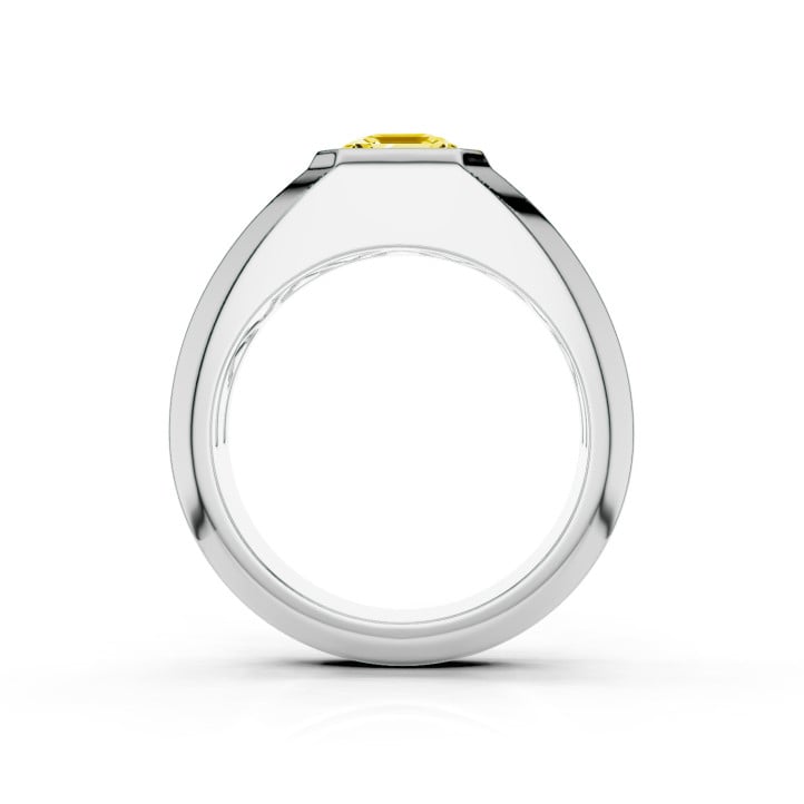 2.00 quilates anillo de sello con diamante amarillo talla asscher cultivado en laboratorio en platino