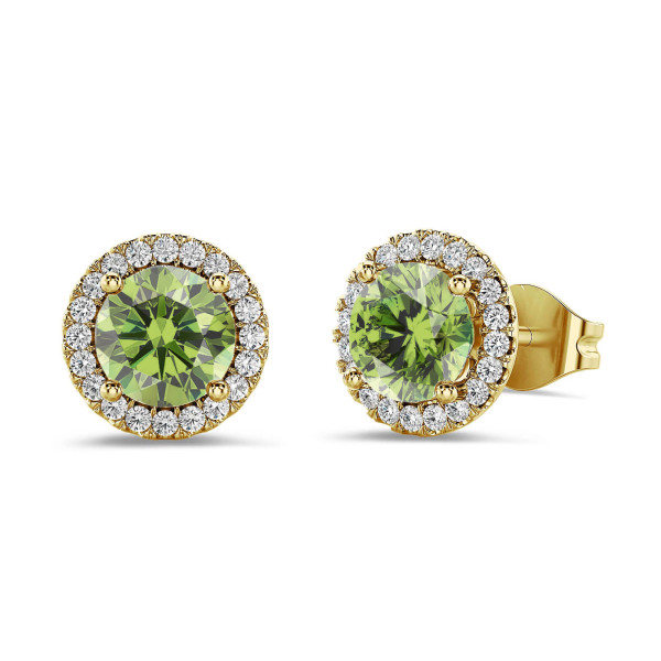 Novedades - Pendientes halo con diamantes cultivados en laboratorio Fancy Vivid Green de 2,00 quilates en oro amarillo