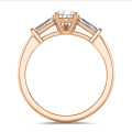 2.00 quilates anillo trilogía en oro rojo con diamante pera cultivado en laboratorio y baguettes cónicos cultivados en laboratorio