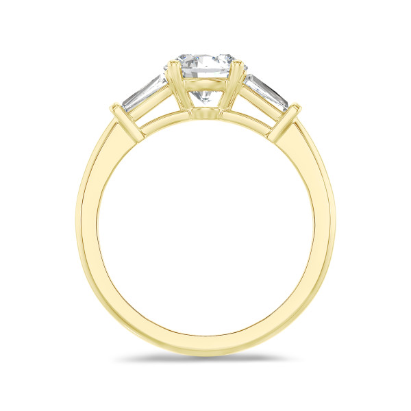 2.00 quilates anillo trilogía en oro amarillo con un diamante redondo cultivado en laboratorio y baguettes cónicos cultivados en laboratorio