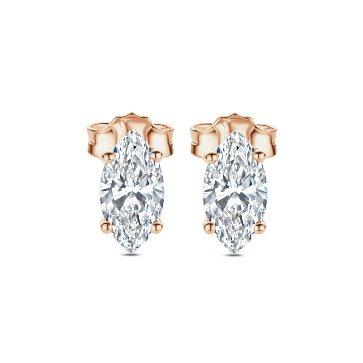 2.00 quilates pendientes solitario diamante talla marquesa cultivado en laboratorio en oro rojo
